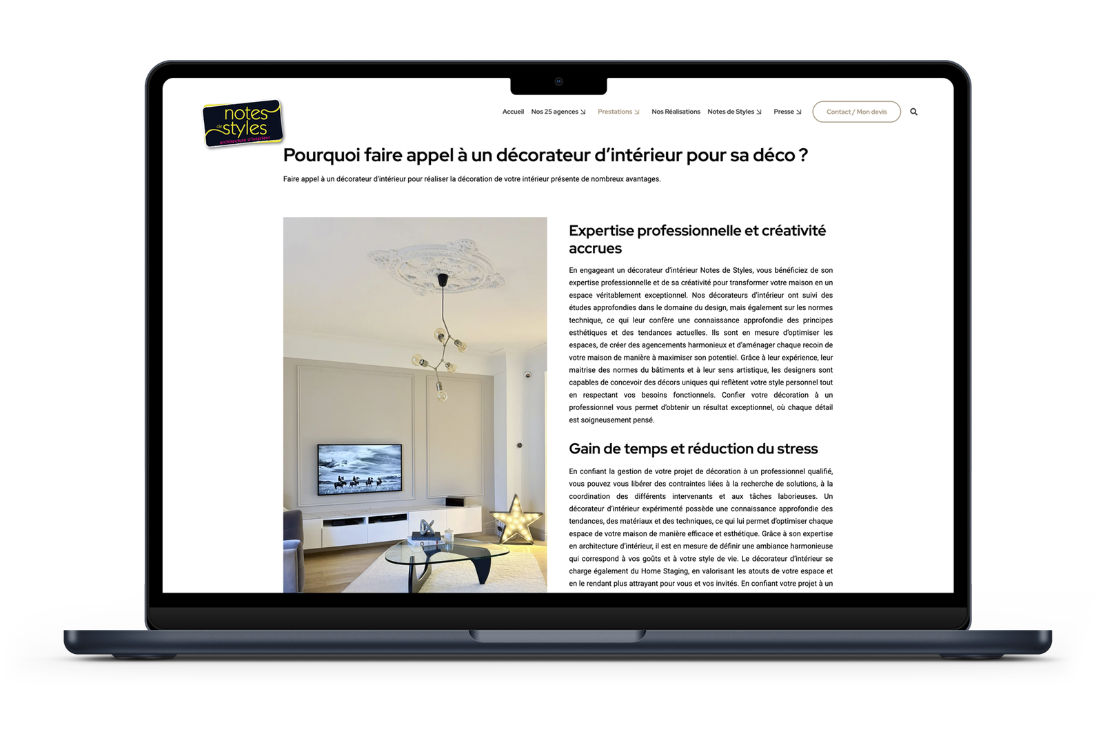 Site internet – Agences Notes de Styles Page du site internet présentant les agences Notes de Styles