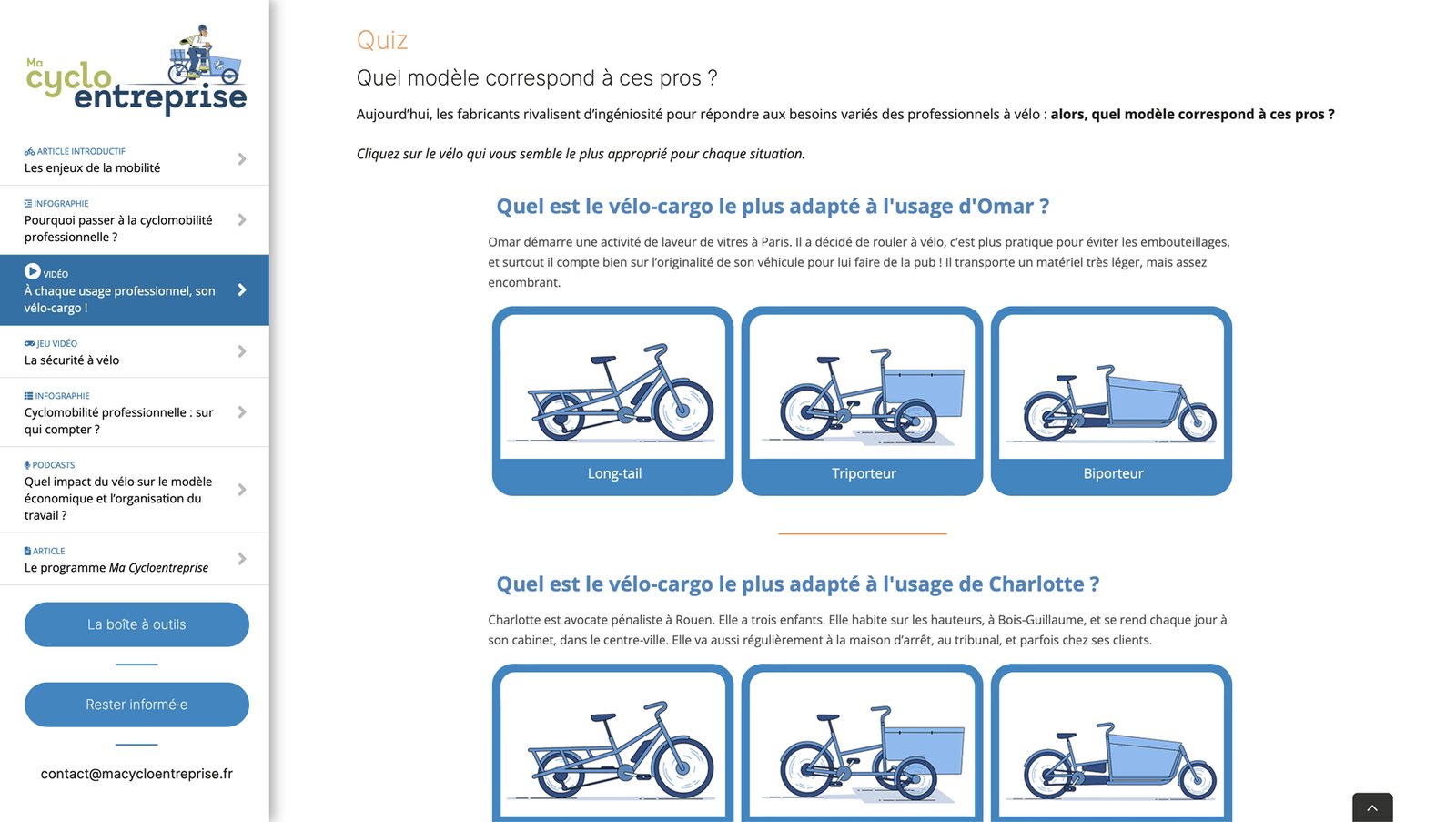 Quiz vrai/faux interactif de Ma Cyclo Entreprise