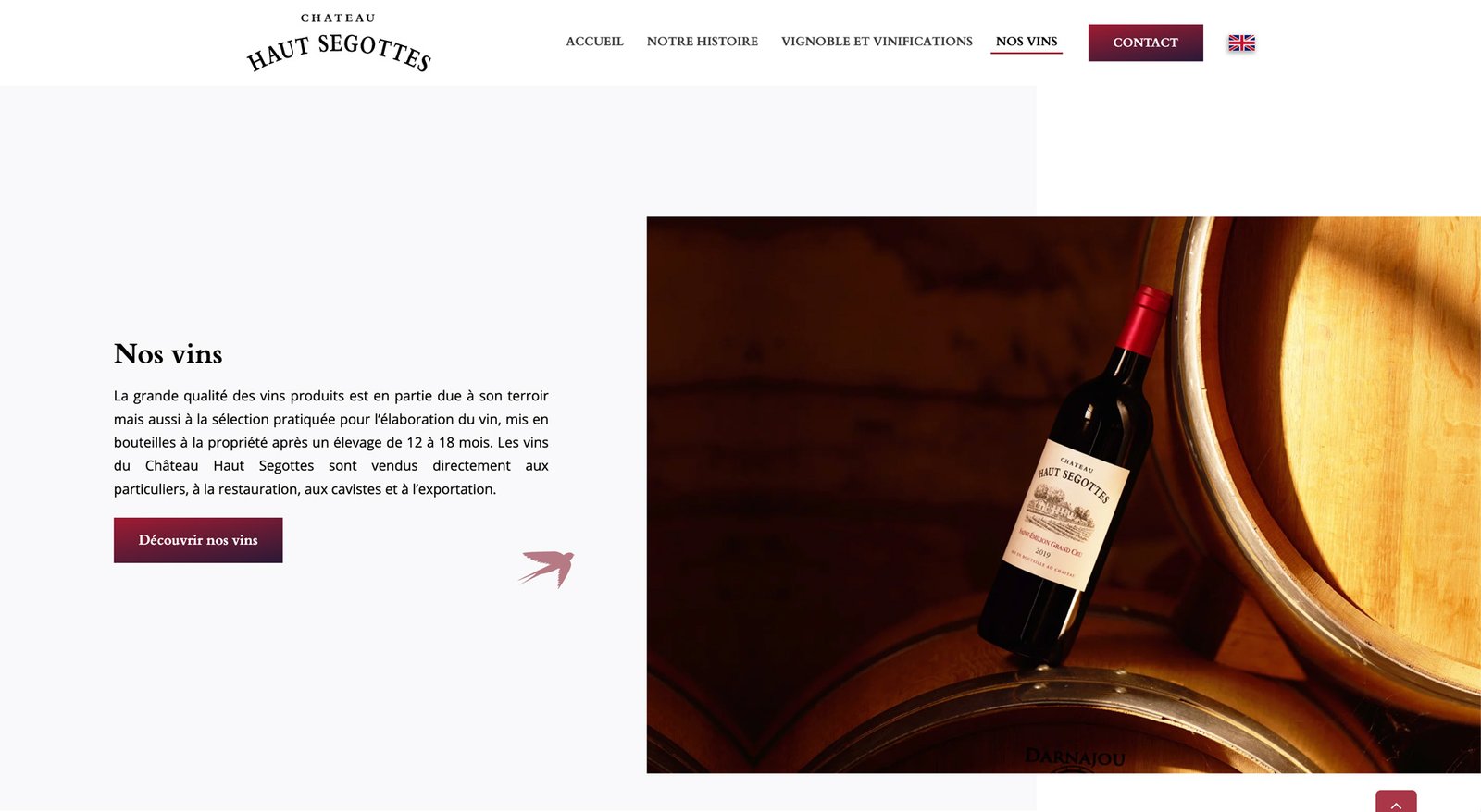 Site internet – Les vins du Château Haut Segottes Page du site internet présentant les vins du Château Haut Segottes