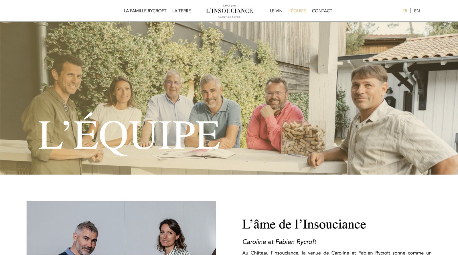 Page du site internet présentant l’équipe du Château l’Insouciance