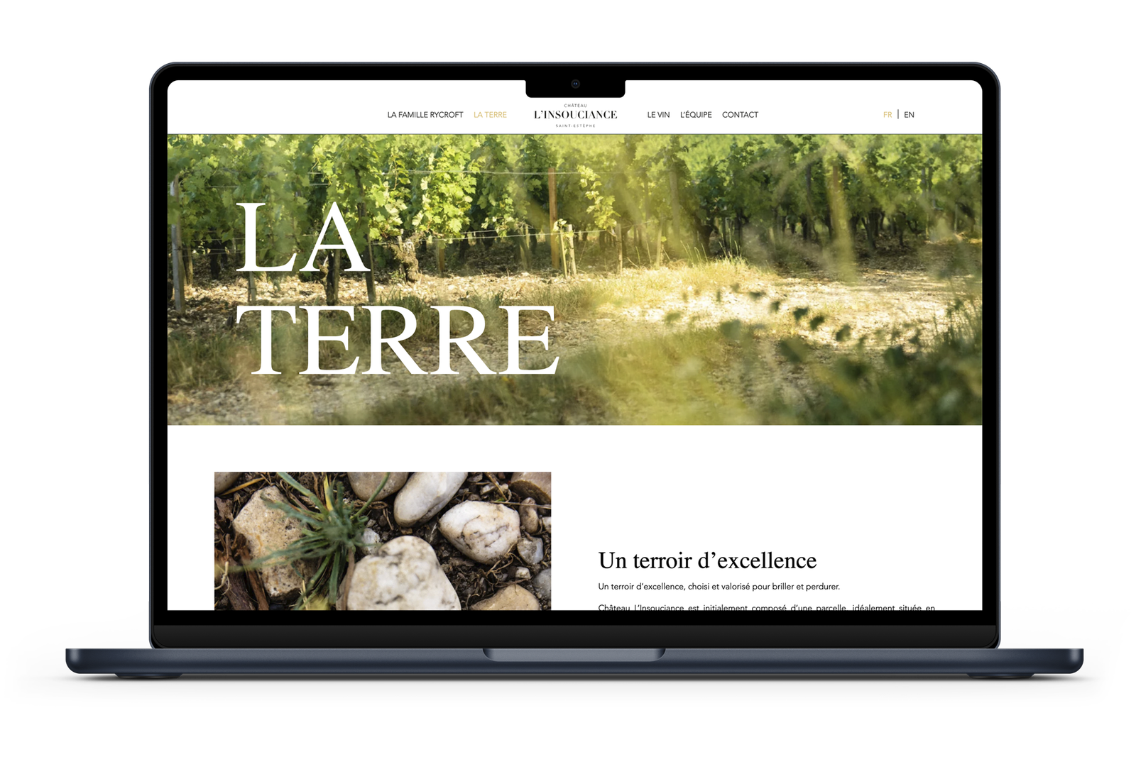 Page du site internet présentant le terroir du Château l’Insouciance