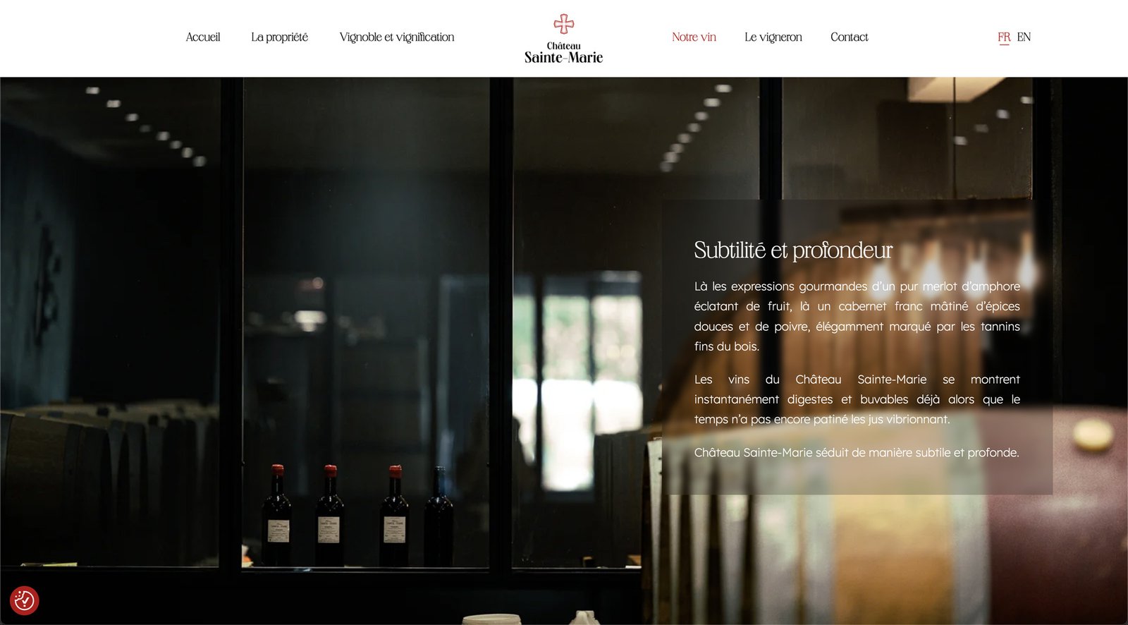 Page du site internet présentant le vin du Château Sainte-Marie à Pomerol