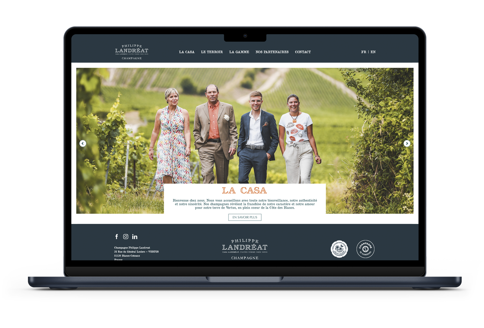 Page d'accueil du site internet du Champagne Landréat