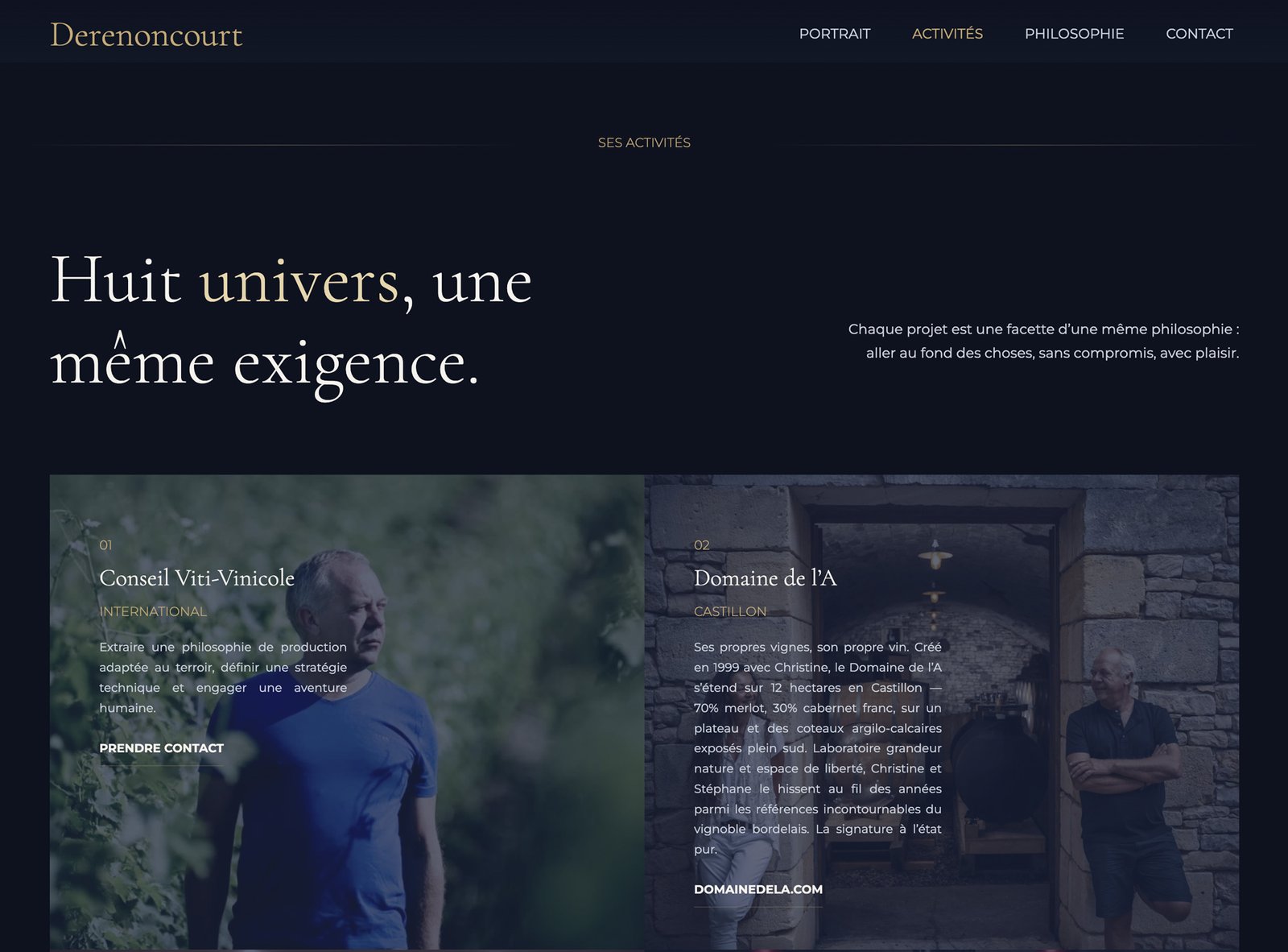 Page présentant les différents univers de Stéphane Derenoncourt