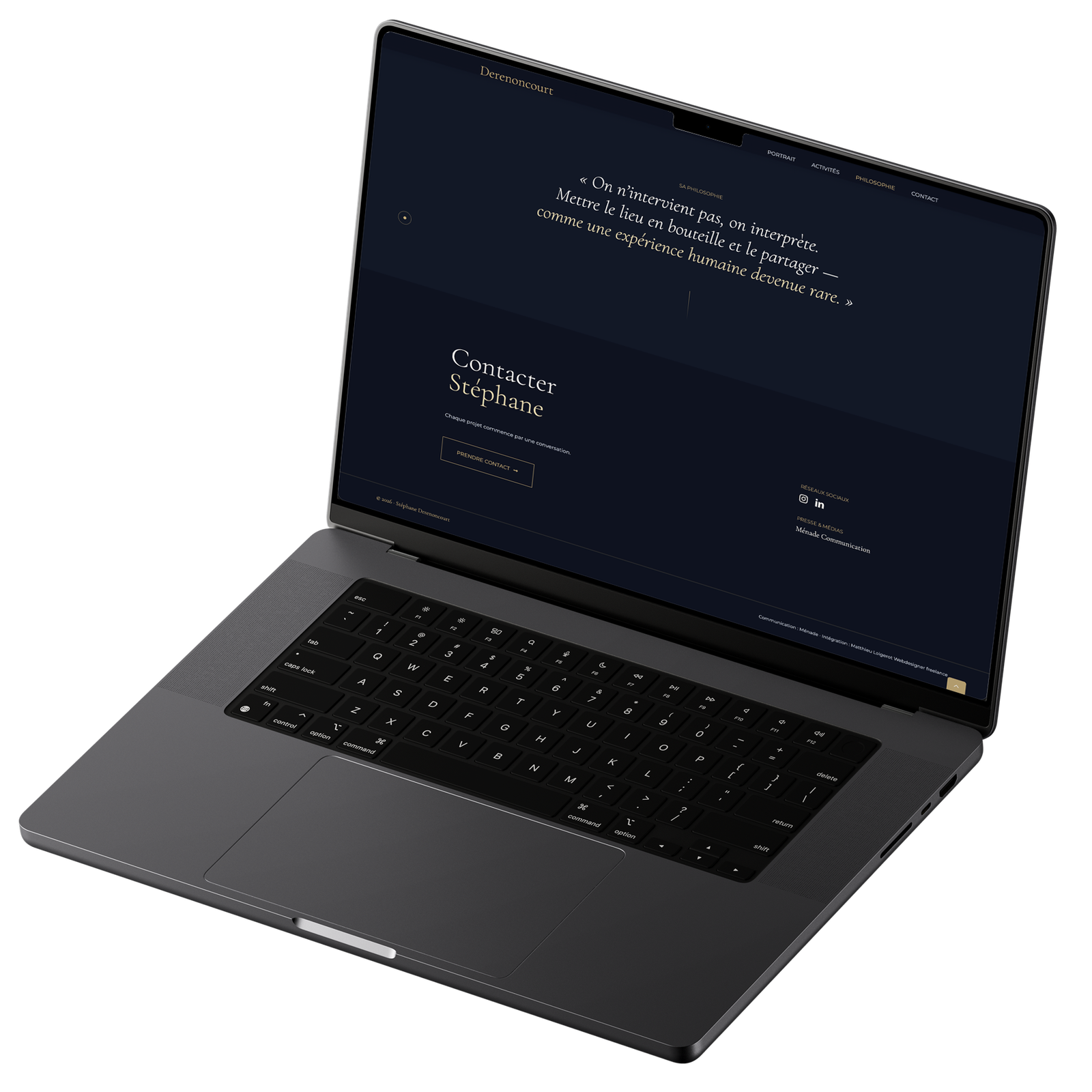 Citation et pied de page du site internet de Stéphane Derenoncourt