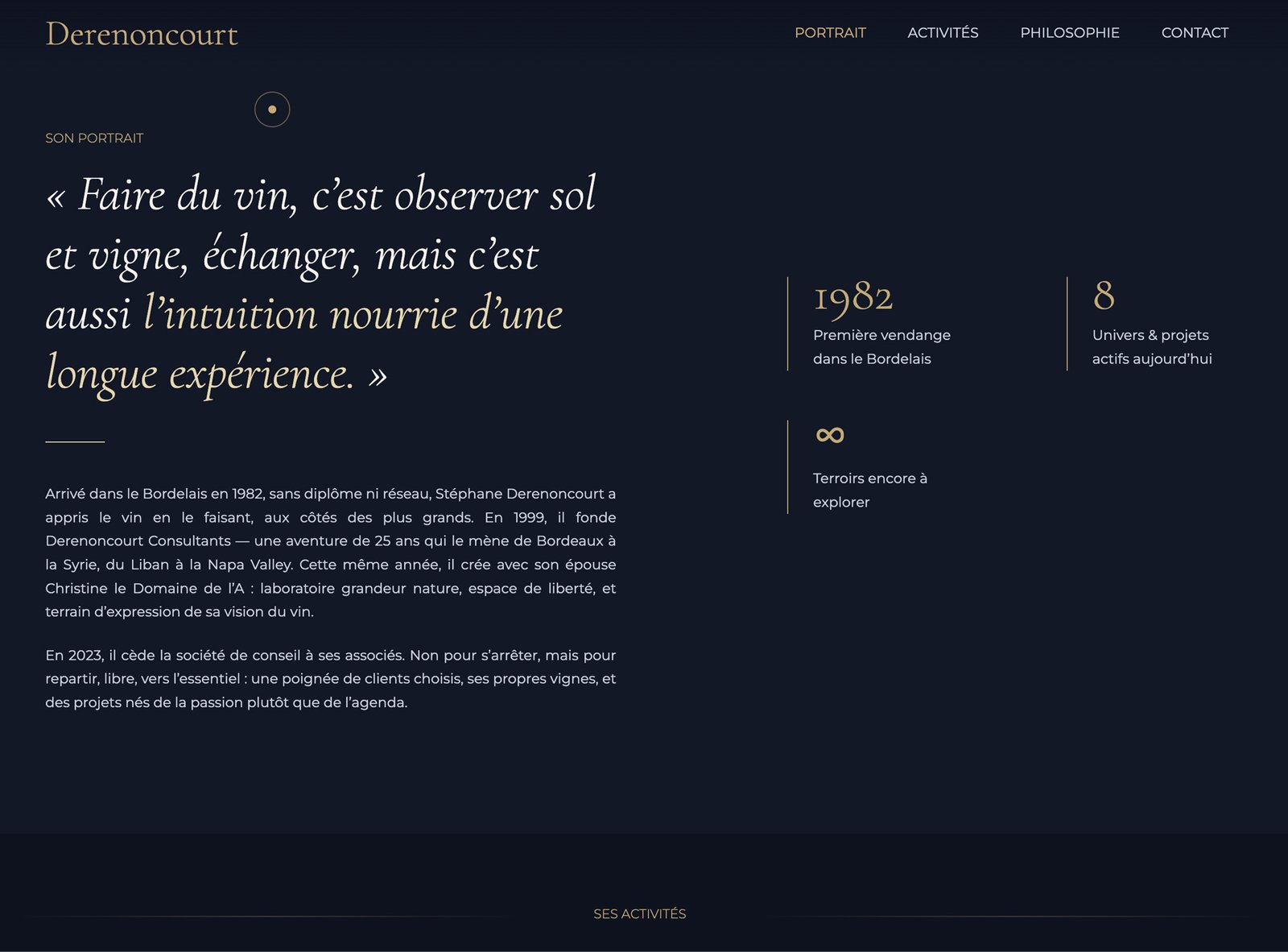 Page portrait du site internet de Stéphane Derenoncourt