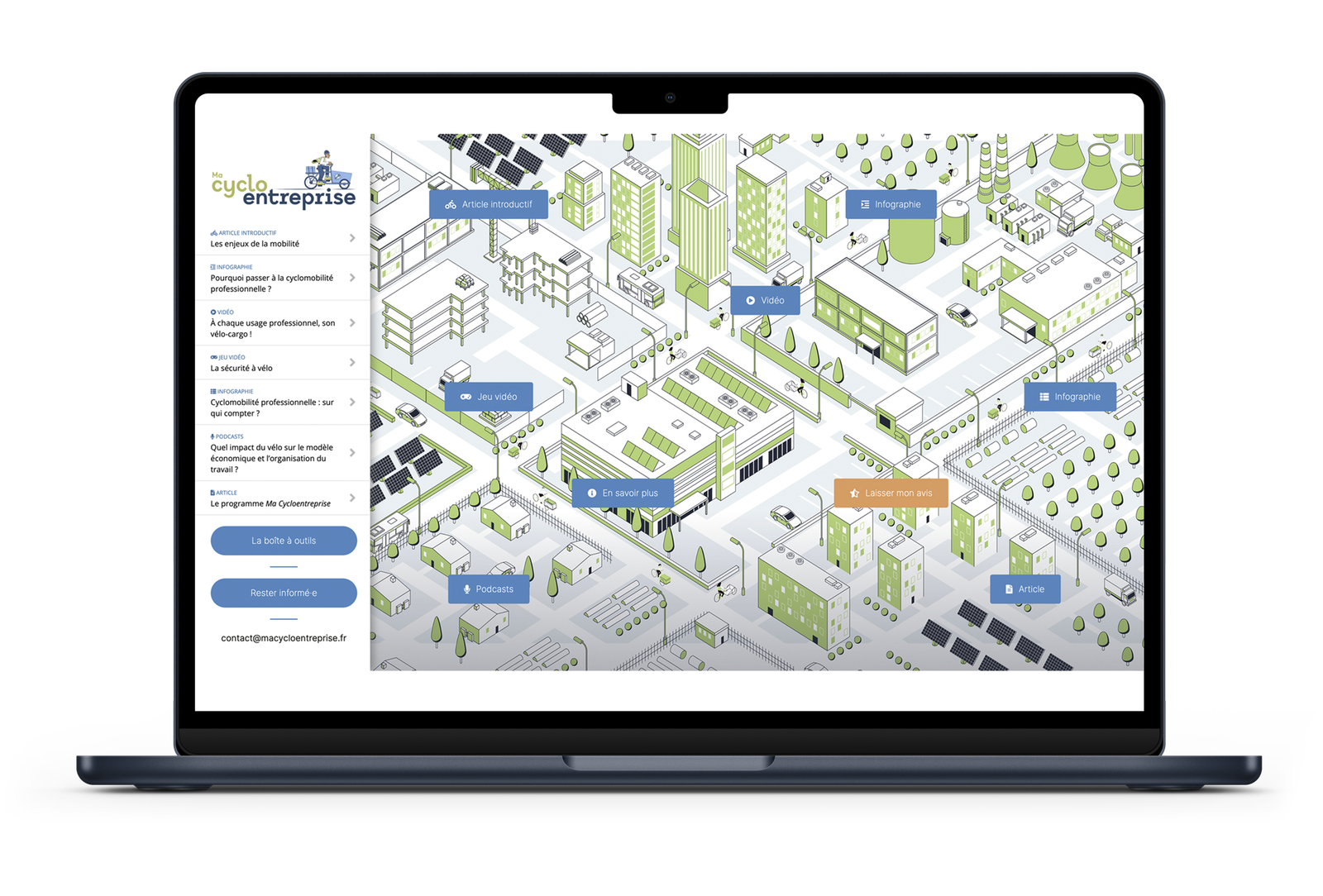 Page d'accueil de la mini-application Ma Cyclo Entreprise