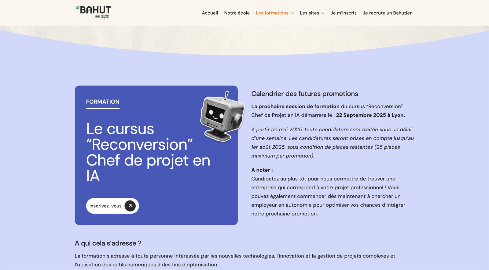 Site internet – Le Bahut Page formation du site internet de l'école Le Bahut