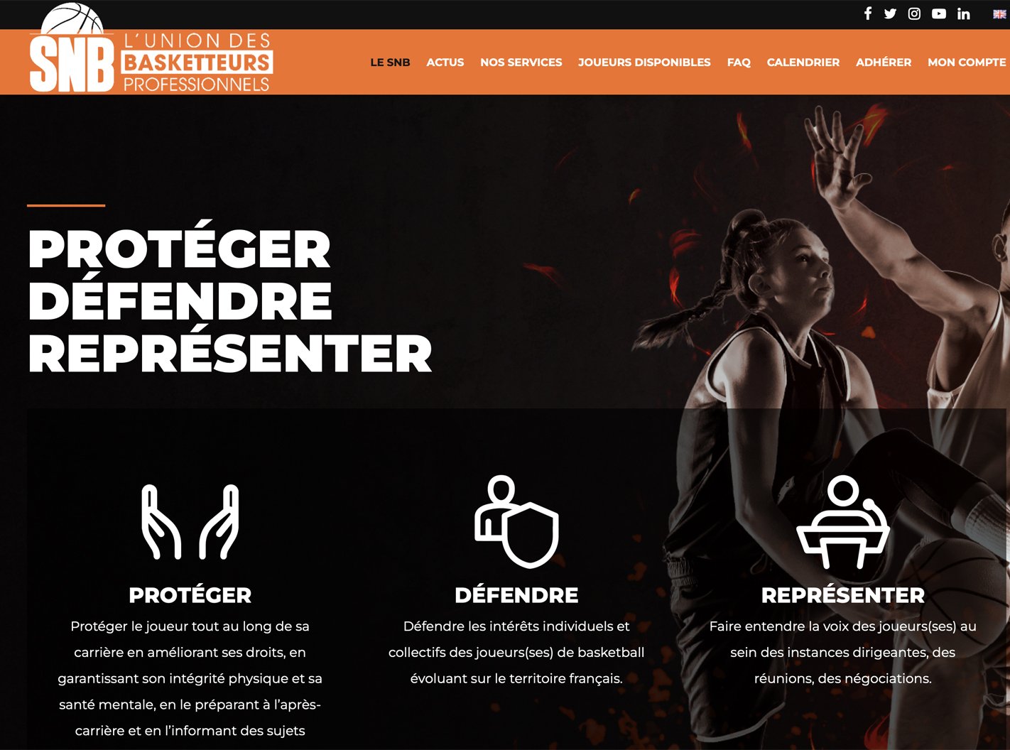 Site du Syndicat National des Basketteurs présentant les informations destinées aux joueurs